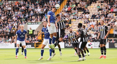 260725  Notts County v Cardiff City, Pre-season Friendly - Yousef Salech of Cardiff City looks to head at goal