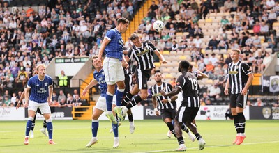 260725  Notts County v Cardiff City, Pre-season Friendly - Yousef Salech of Cardiff City looks to head at goal
