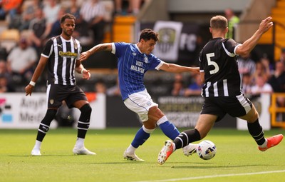 260725  Notts County v Cardiff City, Pre-season Friendly - Alex Robertson of Cardiff City looks to shoot past Matty Platt of Notts County