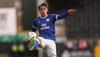 260725  Notts County v Cardiff City, Pre-season Friendly - Cian Ashford of Cardiff City looks to control the ball