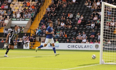 260725  Notts County v Cardiff City, Pre-season Friendly - Yousef Salech of Cardiff City beats Notts County goalkeeper Kelle Roos to score the opening goal