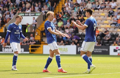 260725  Notts County v Cardiff City, Pre-season Friendly - Yousef Salech of Cardiff City is congratulated by Eli King of Cardiff City after he scores the opening goal