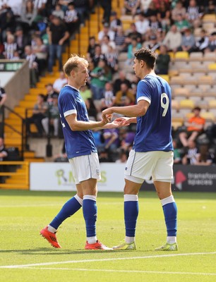 260725  Notts County v Cardiff City, Pre-season Friendly - Yousef Salech of Cardiff City is congratulated by Eli King of Cardiff City after he scores the opening goal