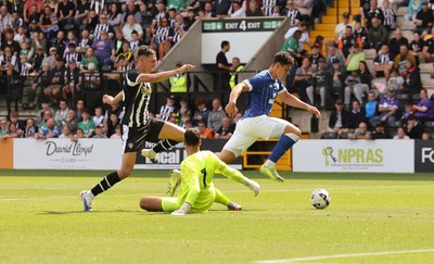 260725  Notts County v Cardiff City, Pre-season Friendly - Yousef Salech of Cardiff City beats Notts County goalkeeper Kelle Roos to score the opening goal