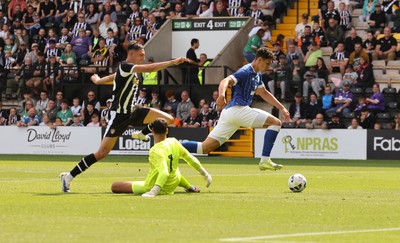 260725  Notts County v Cardiff City, Pre-season Friendly - Yousef Salech of Cardiff City beats Notts County goalkeeper Kelle Roos to score the opening goal