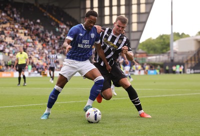 260725  Notts County v Cardiff City, Pre-season Friendly - Chris Willock of Cardiff City controls the ball holds off Matty Platt of Notts County
