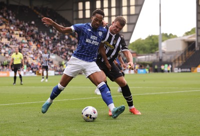 260725  Notts County v Cardiff City, Pre-season Friendly - Chris Willock of Cardiff City controls the ball holds off Matty Platt of Notts County