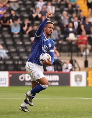 260725  Notts County v Cardiff City, Pre-season Friendly - Callum Robinson of Cardiff City acknowledges the Cardiff fans after scoring the second goal