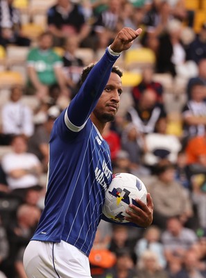 260725  Notts County v Cardiff City, Pre-season Friendly - Callum Robinson of Cardiff City acknowledges the Cardiff fans after scoring the second goal