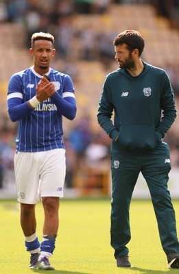 260725  Notts County v Cardiff City, Pre-season Friendly - Callum Robinson of Cardiff City with Cardiff City Head Coach Brian Barry-Murphy at the end of the match