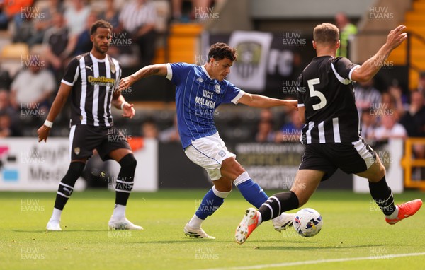 260725  Notts County v Cardiff City, Pre-season Friendly - Alex Robertson of Cardiff City looks to shoot past Matty Platt of Notts County