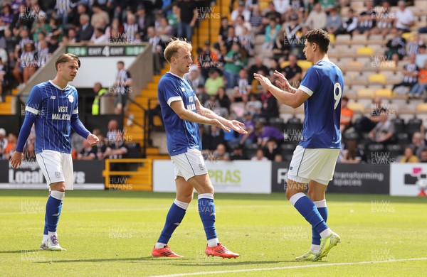 260725  Notts County v Cardiff City, Pre-season Friendly - Yousef Salech of Cardiff City is congratulated by Eli King of Cardiff City after he scores the opening goal
