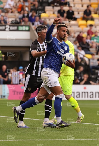 260725  Notts County v Cardiff City, Pre-season Friendly - Callum Robinson of Cardiff City acknowledges the Cardiff fans after scoring the second goal