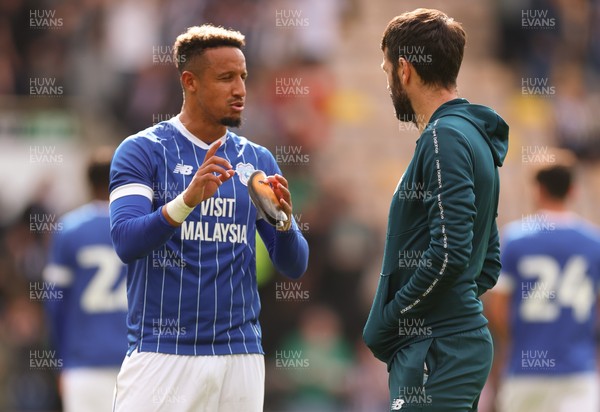 260725  Notts County v Cardiff City, Pre-season Friendly - Callum Robinson of Cardiff City with Cardiff City Head Coach Brian Barry-Murphy at the end of the match