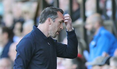 060426 - Notts County v Newport County - Sky Bet League 2 - Newport manager Christian Fuchs shows frustration as Newport lose 3-1