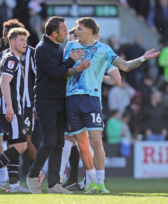 060426 - Notts County v Newport County - Sky Bet League 2 - Newport manager Christian Fuchs and James Crole of Newport seem to have an argument at the end of the match