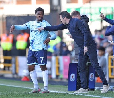 060426 - Notts County v Newport County - Sky Bet League 2 - Newport manager Christian Fuchs gives instructions to Bobby Kamwa of Newport