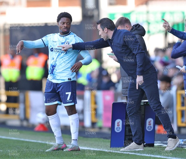 060426 - Notts County v Newport County - Sky Bet League 2 - Newport manager Christian Fuchs gives instructions to Bobby Kamwa of Newport