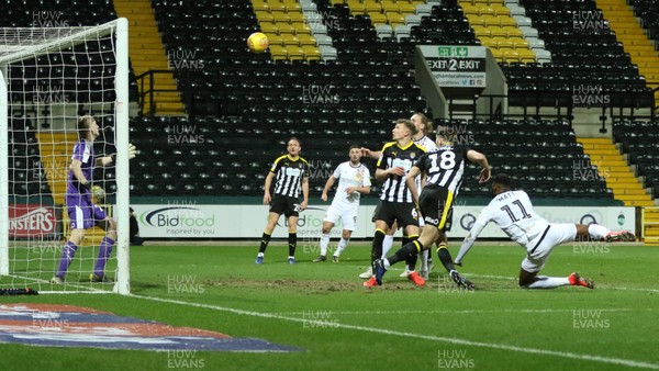 190219 - Notts County v Newport County, Sky Bet League 2 - Jamille Matt of Newport County heads to score County's second goal