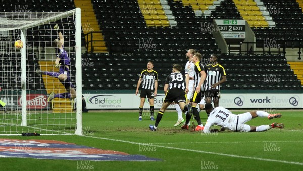 190219 - Notts County v Newport County, Sky Bet League 2 - Jamille Matt of Newport County heads to score County's second goal