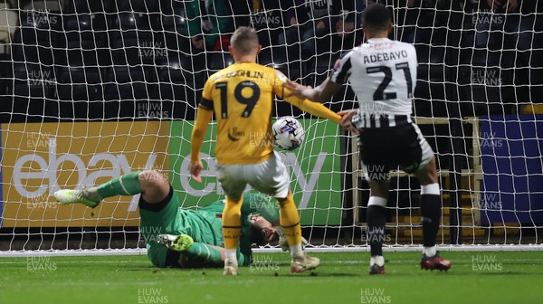 241023 - Notts County v Newport County - Sky Bet League 2 - Connell Rawlinson of Notts County scores 3rd goal past Goalkeeper Nick Towsend of Newport County