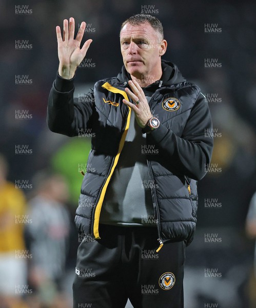 241023 - Notts County v Newport County - Sky Bet League 2 - A dejected Manager Graham Coughlan of Newport County applauds the travelling fans at the end of the match