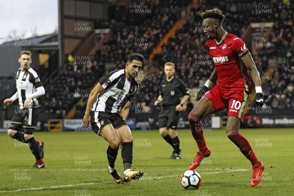 270118 - Notts County v Swansea City, FA Cup Fourth Round - Tammy Abraham of Swansea City (right) in action with  Noor Husin of Notts County