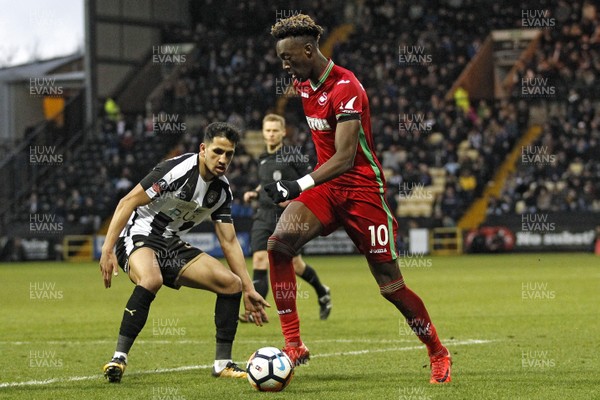 270118 - Notts County v Swansea City, FA Cup Fourth Round - Tammy Abraham of Swansea City (right) in action with  Noor Husin of Notts County