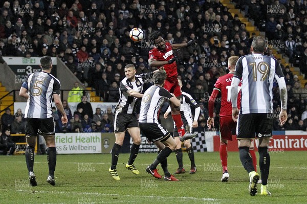 270118 - Notts County v Swansea City, FA Cup Fourth Round - Wilfried Bony of Swansea City (centre) heads at goal
