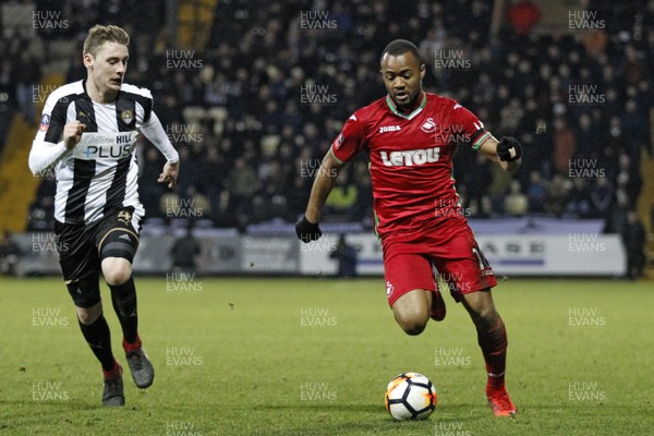 270118 - Notts County v Swansea City, FA Cup Fourth Round - Jordan Ayew of Swansea City (right) in action