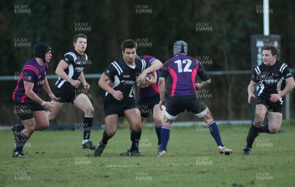 19.01.11.... Neath Port Talbot College v Gower College Swansea, WRU/WRSU Colleges League -  Action from the Neath Port Talbot College (black and white shirts) and Gower College Swansea match 