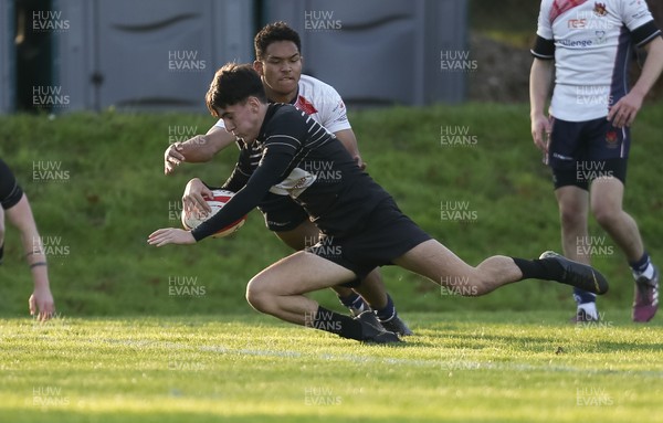 231019 - Neath Port Talbot College v Llandovery College, WRU National Schools and Colleges League -  Iori Commerford-Davies of NPTC powers over to score try