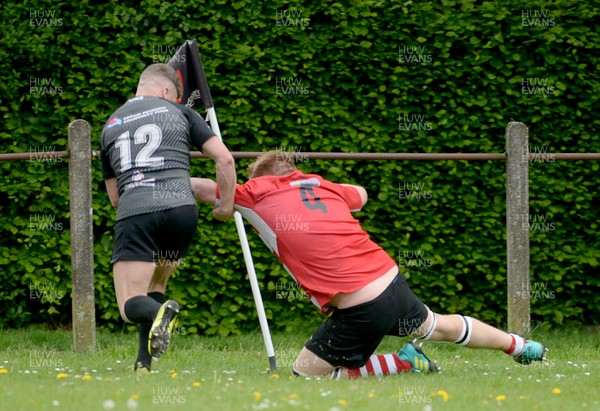 180519 - Oakdale v Abertysswg Falcons - WRU National League 3 East A -  David Davies of Oakdale fights his way to the line for a try