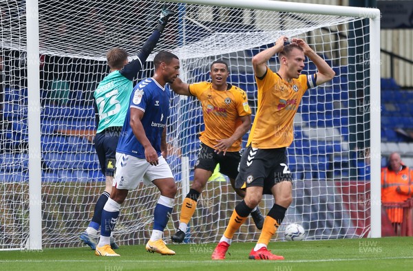 070821 - Oldham Athletic v Newport County, EFL Sky Bet League 2 - Mickey Demetriou of Newport County reacts after his goal is ruled out