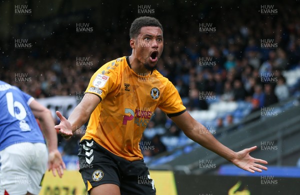 070821 - Oldham Athletic v Newport County, EFL Sky Bet League 2 - Jermaine Hylton of Newport County reacts after being tackled by Carl Piergianni of Oldham Athletic