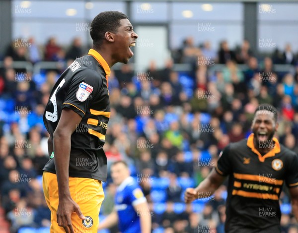 080918 - Oldham Athletic v Newport County - Sky Bet League 2 - Newport County midfielder Tyreeq Bakinson (15) celebrates scoring the opening goal of the game 0-1 to Newport