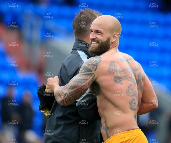 080918 - Oldham Athletic v Newport County - Sky Bet League 2 - Newport County defender David Pipe (2) looks delighted with his teams win
