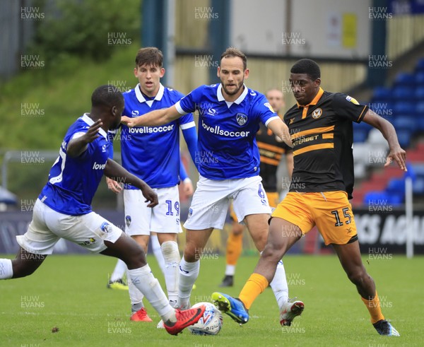 080918 - Oldham Athletic v Newport County - Sky Bet League 2 - Newport County midfielder Tyreeq Bakinson (15) competes for the ball