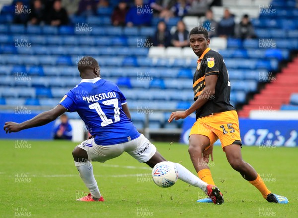 080918 - Oldham Athletic v Newport County - Sky Bet League 2 - Newport County midfielder Tyreeq Bakinson (15) is challenged by Oldham Athletic midfielder Christopher Missilou (17)