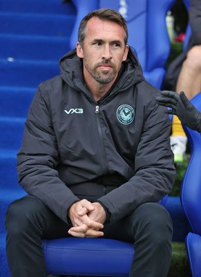 221125 - Oldham Athletic v Newport County - Sky Bet League 2 - Newport manager Christian Fuchs in dugout before match