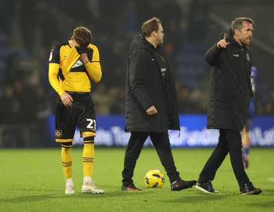 221125 - Oldham Athletic v Newport County - Sky Bet League 2 - Newport Manager Christian Fuchs and visibly upset Michael Spellman of Newport