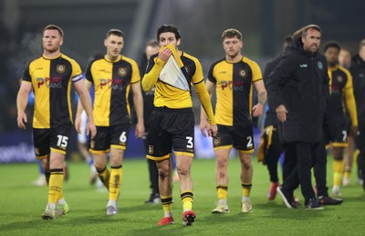 221125 - Oldham Athletic v Newport County - Sky Bet League 2 - Newport Manager Christian Fuchs and visibly upset Anthony Glennon of Newport and team at the end of the match