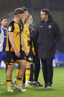 221125 - Oldham Athletic v Newport County - Sky Bet League 2 - Newport Manager Christian Fuchs with team at the end of the match