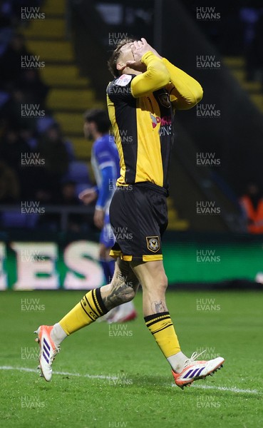 221125 - Oldham Athletic v Newport County - Sky Bet League 2 - Kai Whitmore of Newport reaction to missed chance
