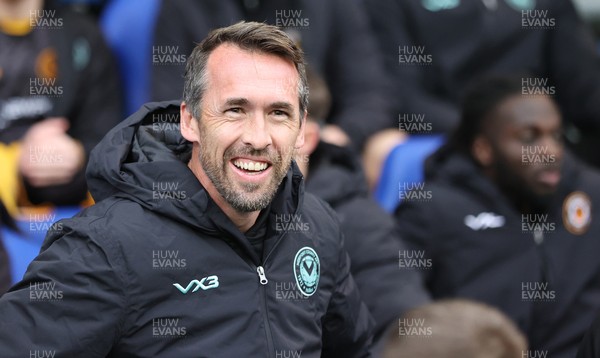 221125 - Oldham Athletic v Newport County - Sky Bet League 2 - Newport manager Christian Fuchs looks happy before the start of the match