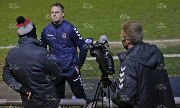 230121 - Oldham Athletic v Newport County - Sky Bet League 2 - Manager Mike Flynn of Newport County faces the press at the end of the match