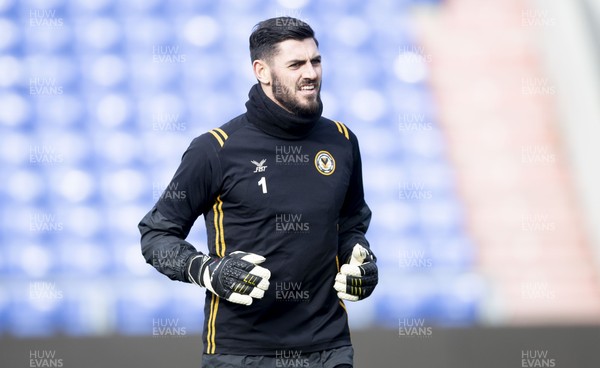 290220 - Oldham Athletic v Newport County - Sky Bet League 2 -  Newport County's goalkeeper Tom King warms up ahead of the game against of Oldham Athletic 