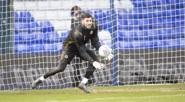 290220 - Oldham Athletic v Newport County - Sky Bet League 2 -  Newport County's goalkeeper Tom King warms up ahead of the game against of Oldham Athletic 