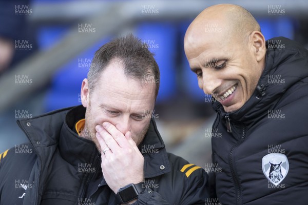 290220 - Oldham Athletic v Newport County - Sky Bet League 2 -  Newport County's manager Michael Flynn chats with Oldham Athletic manager Dino Maamria ahead of the game 
