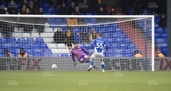 290220 - Oldham Athletic v Newport County - Sky Bet League 2 -  Zak Dearnley scores the second goal for Oldham Athletic against Newport County